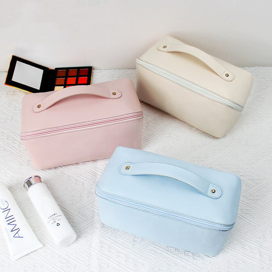 Simple PU Leather Cosmetic Bag – Waterproof Travel Makeup Pouch in 10 Colors & 2 Sizes