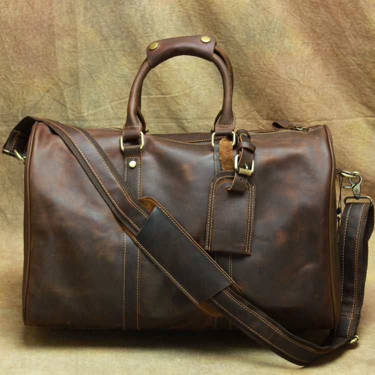Men’s Genuine Leather Vintage Hand Travel Luggage Bag - Durable, Stylish, and Spacious