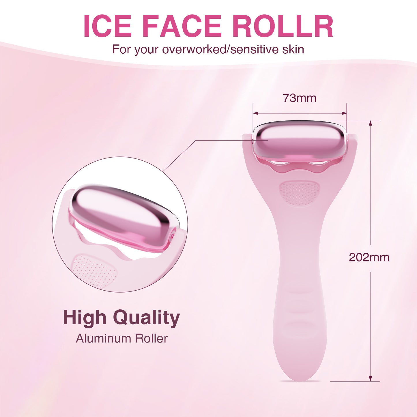 Pink Ice Roller – Beauty Instrument for Facelift, Puffiness & Product Absorption