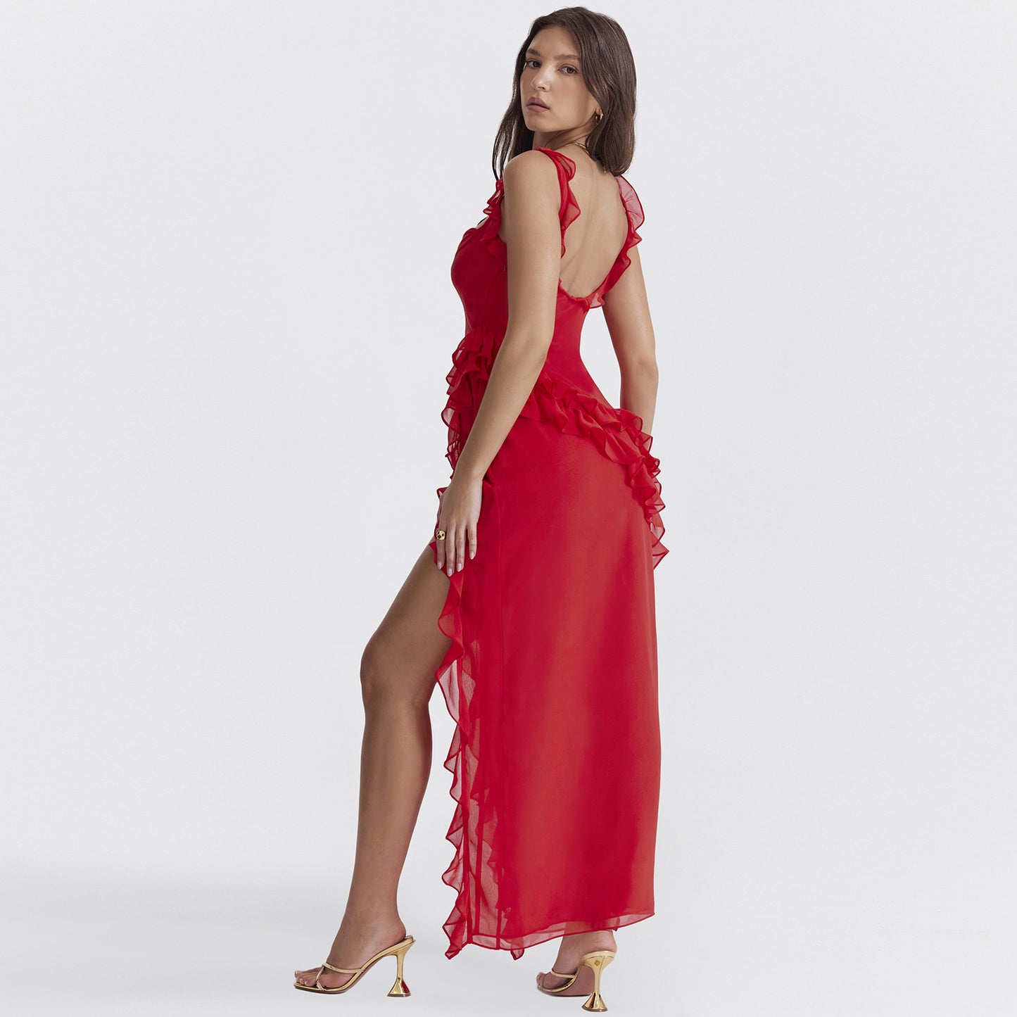 Sexy Backless Suspender Dress: Stunning Square Neck Thigh-High Split for Evening Wear
