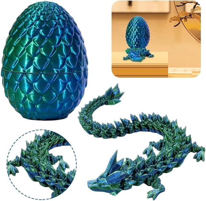 Flexible Joints Dragon in Egg Crystal Sculpture - 3D Printed Dragon Toy for Home and Office Decor