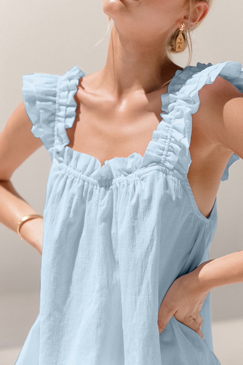 Ruffled Square Neck Top and Shorts Set – 2-Piece Summer Outfit for Women