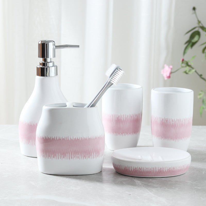 Premium Ceramic Wash Cup Set: 5-Piece Mouth Cup Set for Daily Hygiene - Enhance Your Bathroom Experience with this Stylish and Functional Set