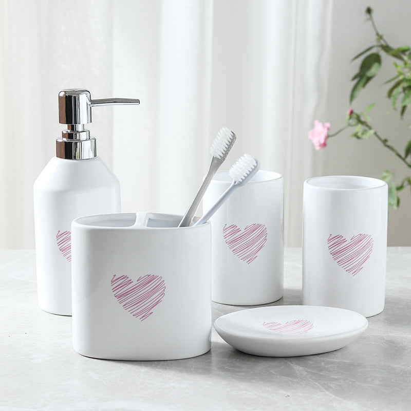 Premium Ceramic Wash Cup Set: 5-Piece Mouth Cup Set for Daily Hygiene - Enhance Your Bathroom Experience with this Stylish and Functional Set