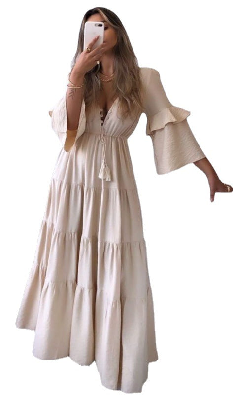 Summer Women's V-neck Lace-up Dress