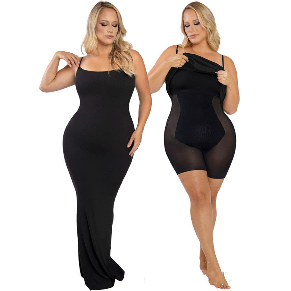 Women’s Shapewear Dress Jumpsuit – Tummy Control Bodysuit, Open Crotch, Lift Corset, Long Skirt & Chest Support
