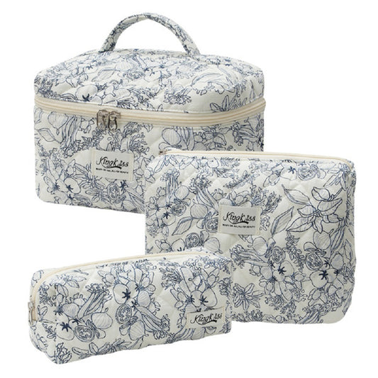 3-Piece Floral Travel Cosmetic Bag Set – Quilted Makeup Organizers for Women
