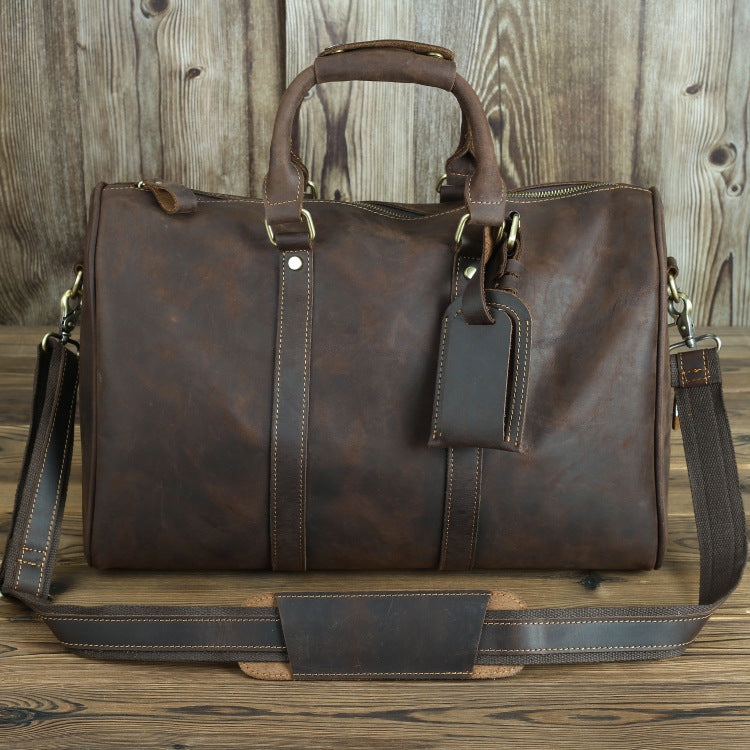 Men’s Genuine Leather Vintage Hand Travel Luggage Bag - Durable, Stylish, and Spacious