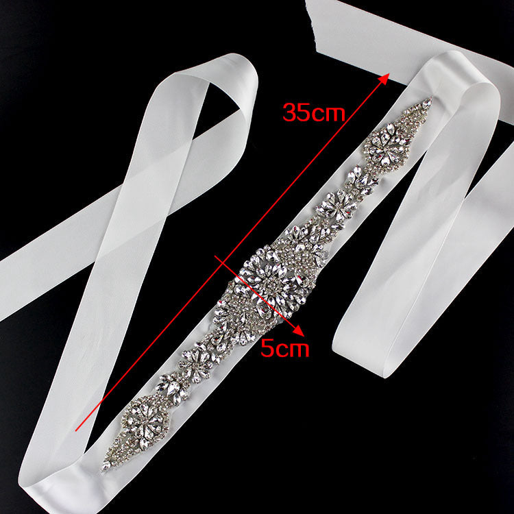 Luxury Crystal Rhinestone Belt with White Satin Ribbon – Statement Waist Accessory for Dresses & Formalwear