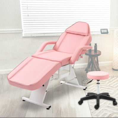 Adjustable 3-Section Massage Salon Chair with Hydraulic Stool & Trays – Multi-Purpose Esthetician Facial Bed for Spa, Beauty, Barber Shops – Pink