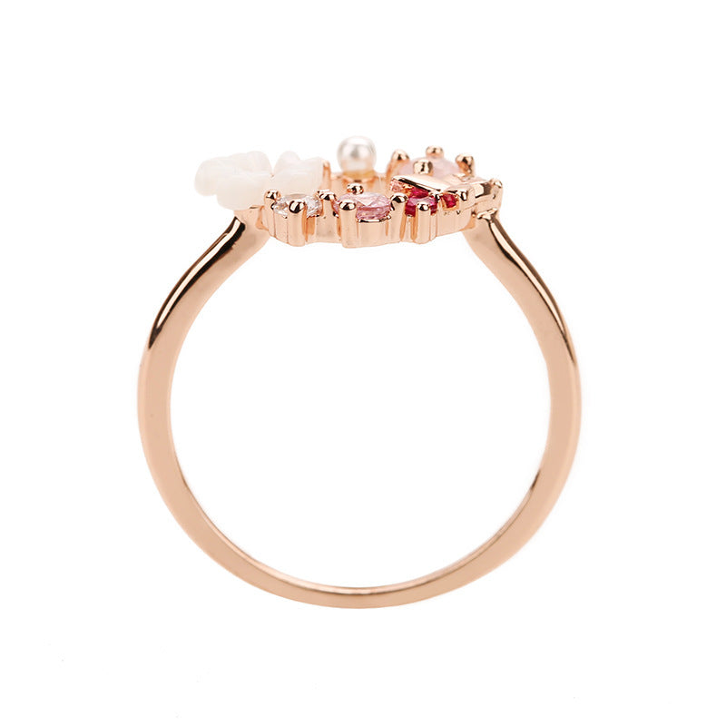 Creative Jewelry Butterfly Flower Real Rose Gold Ring Women'S Accessories Jewelry