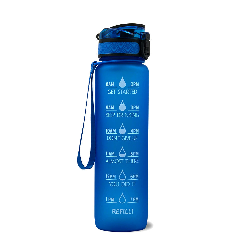 Motivational Water Bottle 1L Tritan with Time Marker, Bounce Cover for Cycling, Leakproof Cup - Ideal for Sports Fitness Bottles