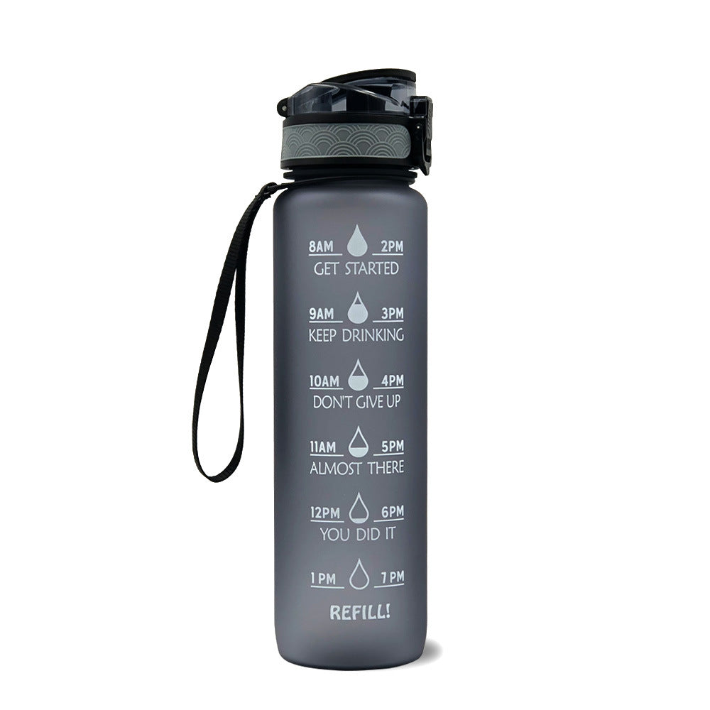 Motivational Water Bottle 1L Tritan with Time Marker, Bounce Cover for Cycling, Leakproof Cup - Ideal for Sports Fitness Bottles