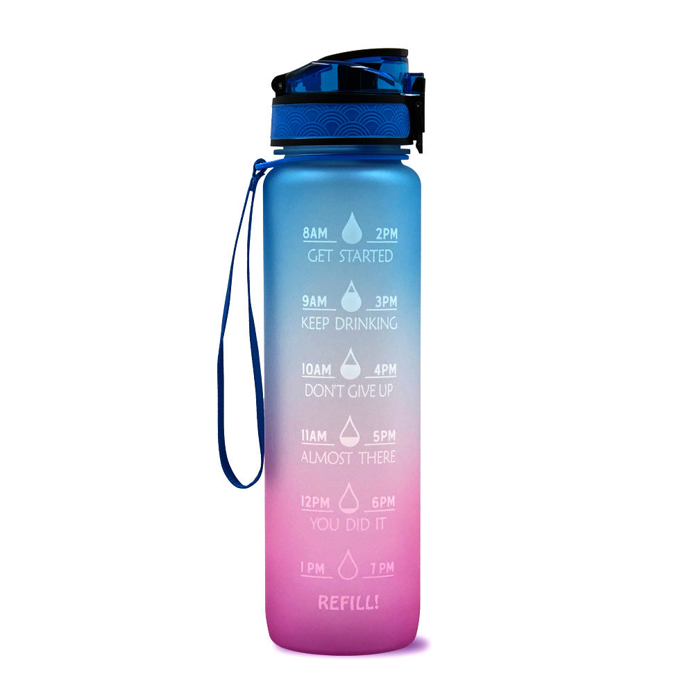 Motivational Water Bottle 1L Tritan with Time Marker, Bounce Cover for Cycling, Leakproof Cup - Ideal for Sports Fitness Bottles