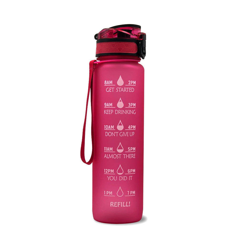 Motivational Water Bottle 1L Tritan with Time Marker, Bounce Cover for Cycling, Leakproof Cup - Ideal for Sports Fitness Bottles
