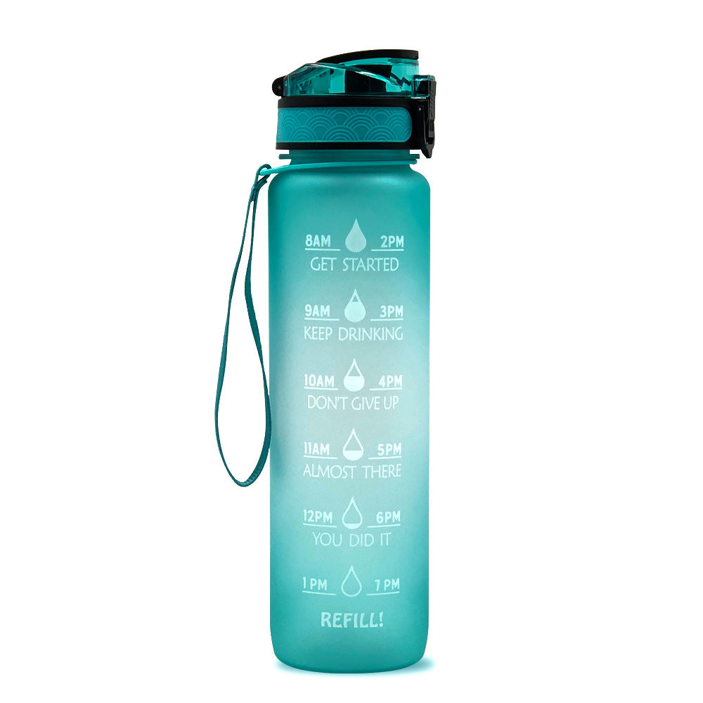 Motivational Water Bottle 1L Tritan with Time Marker, Bounce Cover for Cycling, Leakproof Cup - Ideal for Sports Fitness Bottles