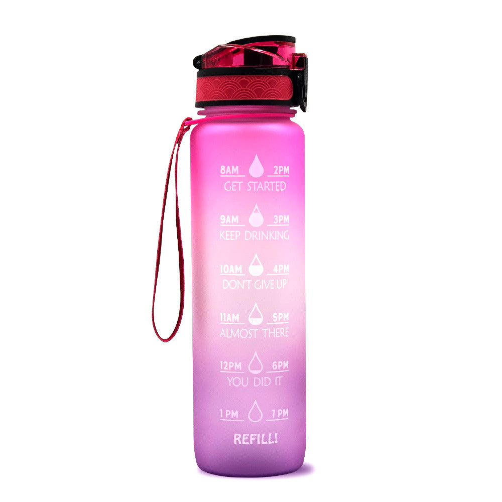 Motivational Water Bottle 1L Tritan with Time Marker, Bounce Cover for Cycling, Leakproof Cup - Ideal for Sports Fitness Bottles