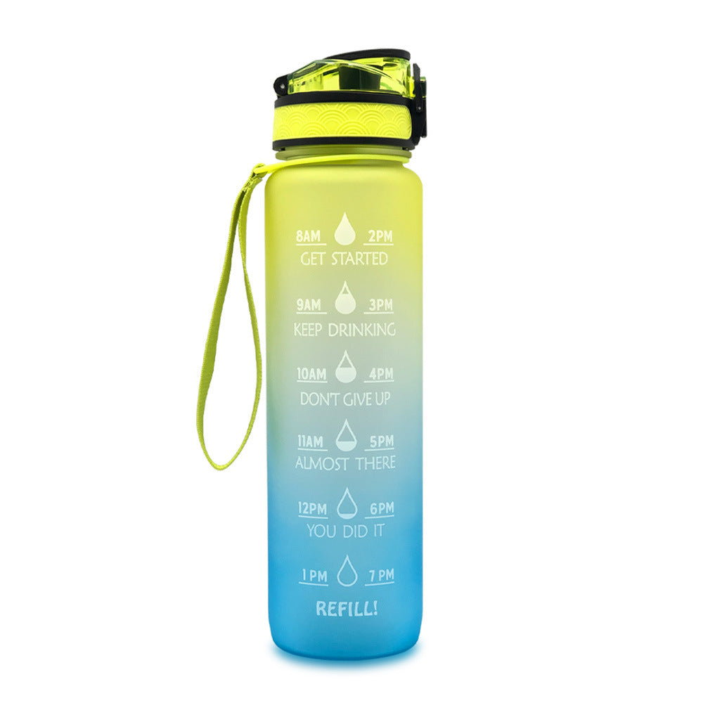 Motivational Water Bottle 1L Tritan with Time Marker, Bounce Cover for Cycling, Leakproof Cup - Ideal for Sports Fitness Bottles