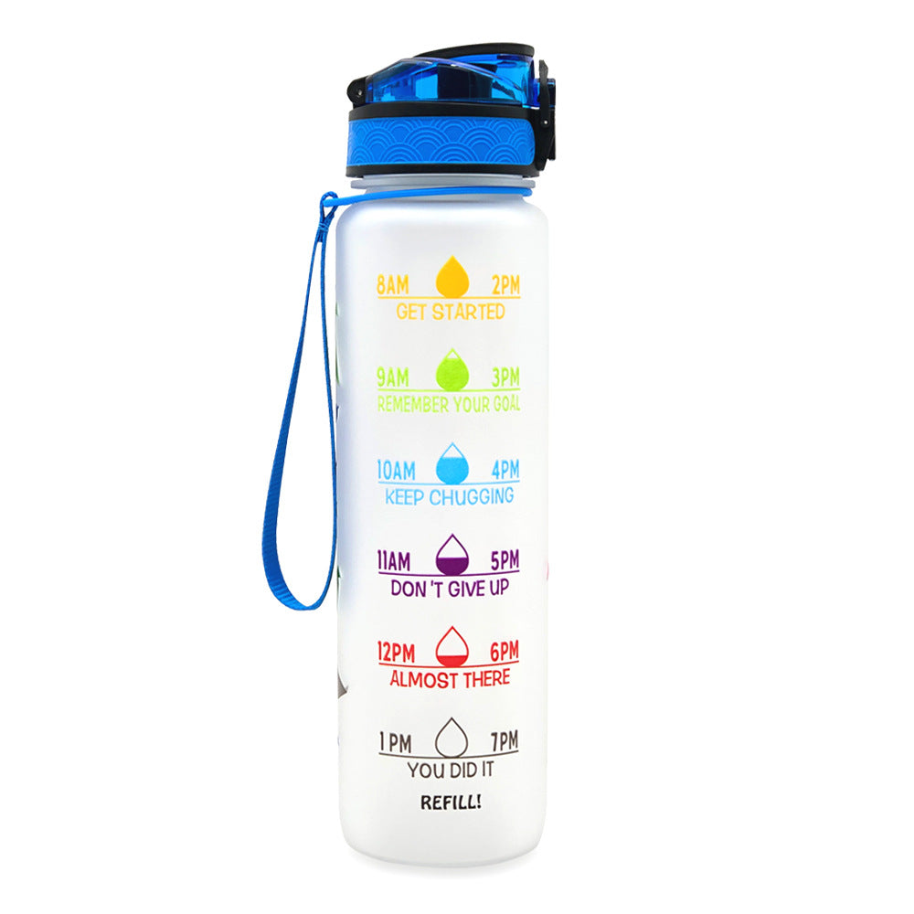 Motivational Water Bottle 1L Tritan with Time Marker, Bounce Cover for Cycling, Leakproof Cup - Ideal for Sports Fitness Bottles