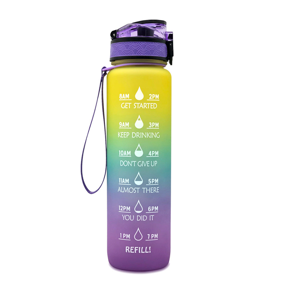Motivational Water Bottle 1L Tritan with Time Marker, Bounce Cover for Cycling, Leakproof Cup - Ideal for Sports Fitness Bottles