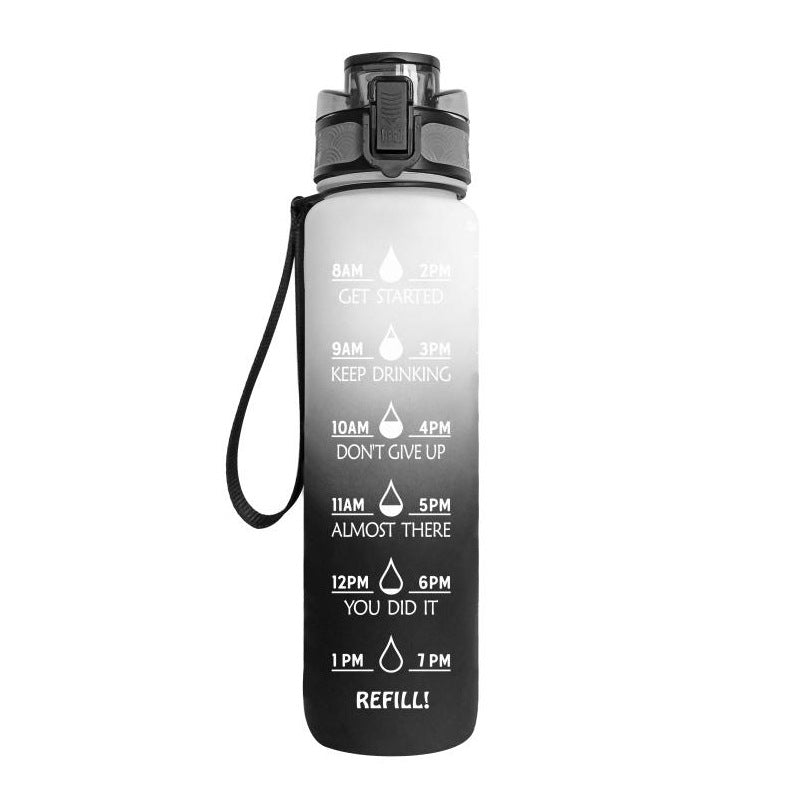 Motivational Water Bottle 1L Tritan with Time Marker, Bounce Cover for Cycling, Leakproof Cup - Ideal for Sports Fitness Bottles