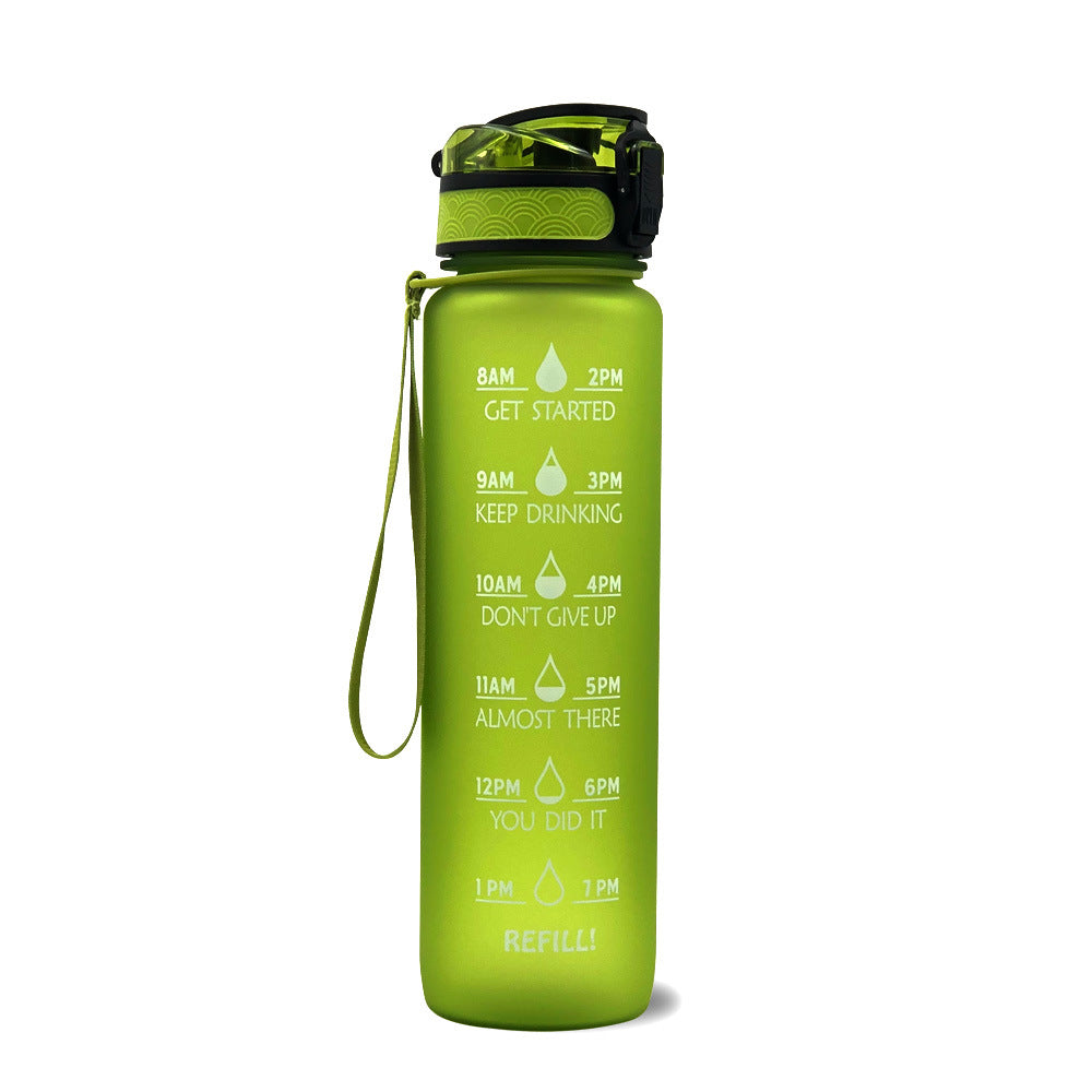 Motivational Water Bottle 1L Tritan with Time Marker, Bounce Cover for Cycling, Leakproof Cup - Ideal for Sports Fitness Bottles
