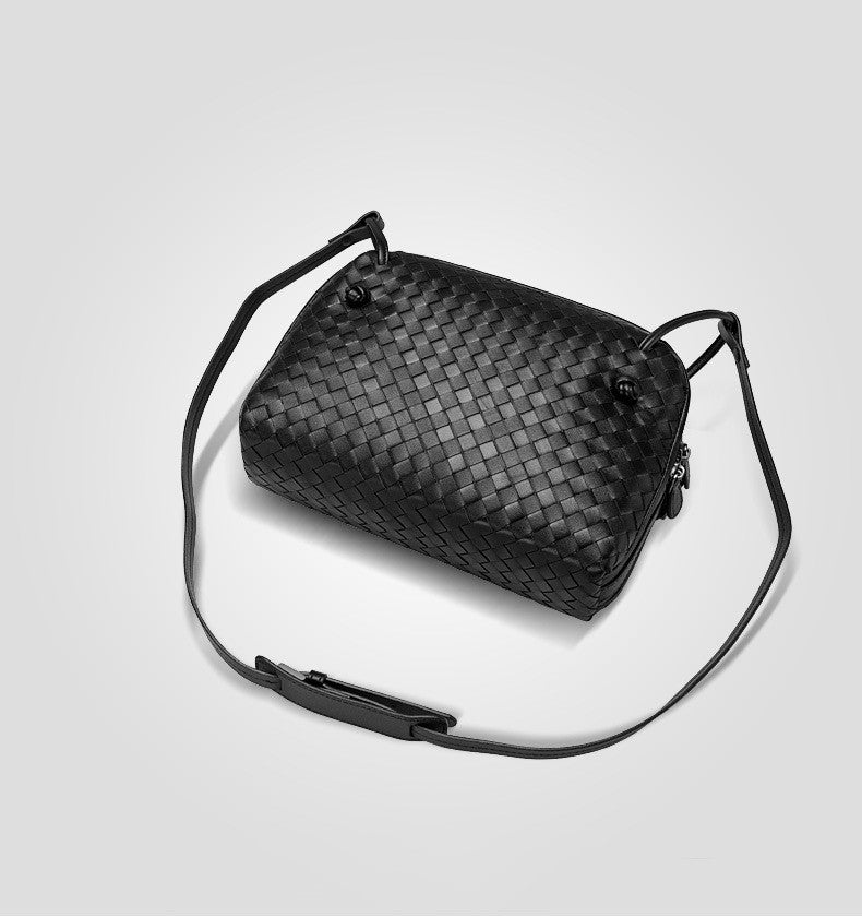 Crossbody Women Shoulder Bag Woven Bag Sheepskin Genuine Leather Fashion Purse Double Pull Bag