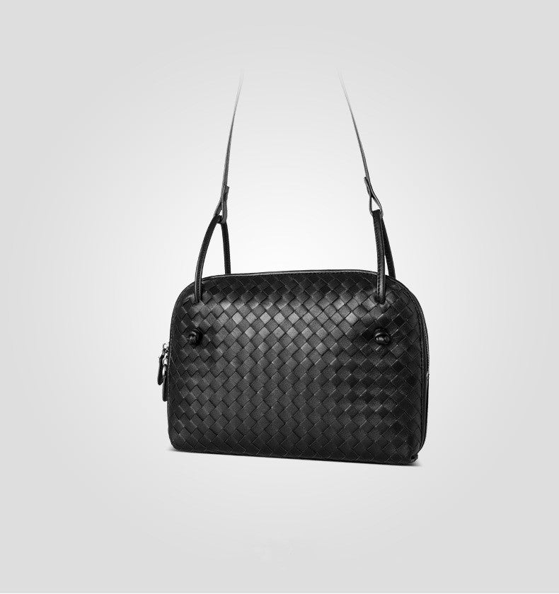 Crossbody Women Shoulder Bag Woven Bag Sheepskin Genuine Leather Fashion Purse Double Pull Bag