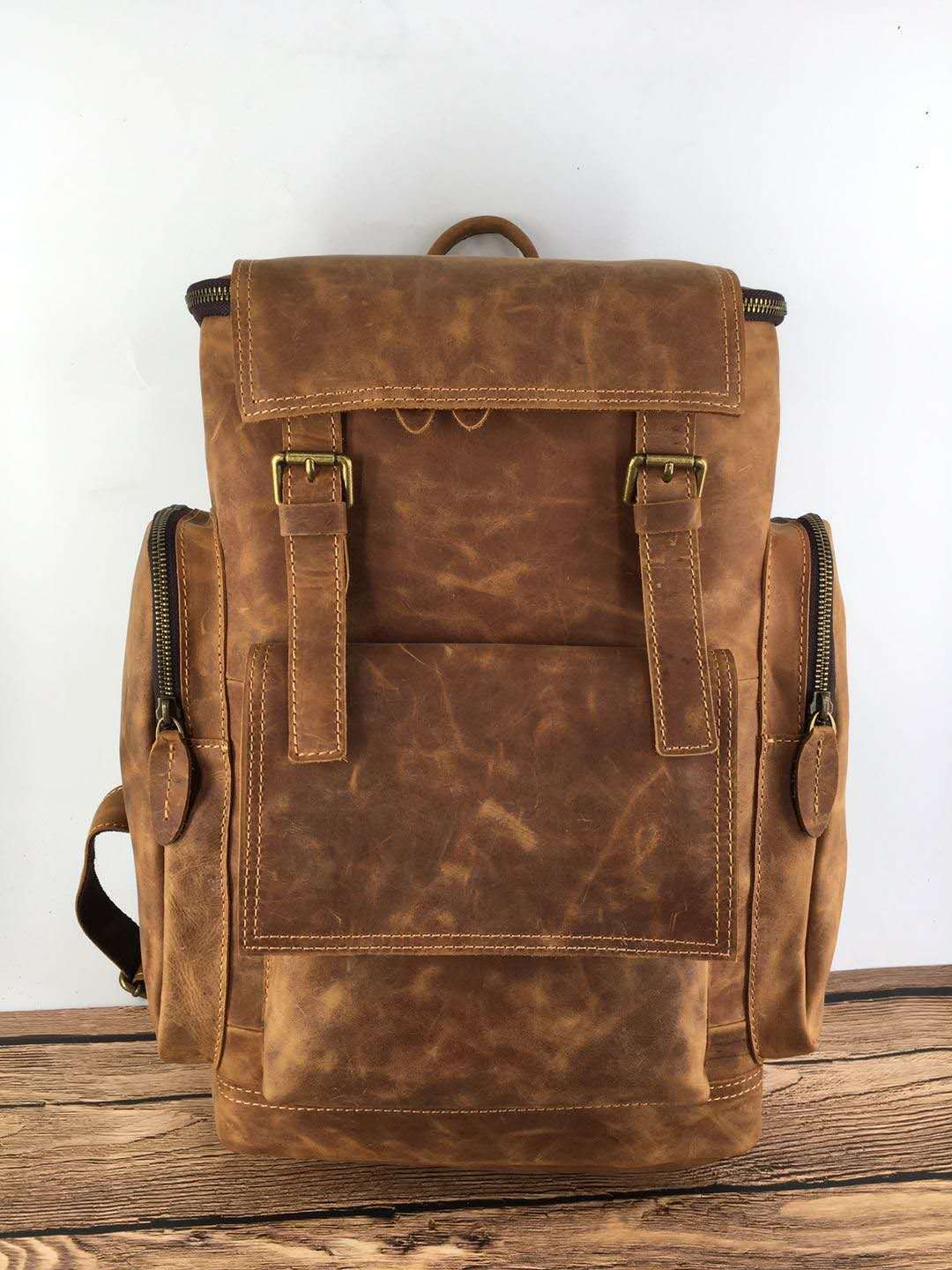 Men’s Genuine Leather Laptop Backpack – Large Capacity 15.6-Inch Computer Bag for Travel and Work