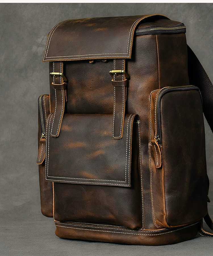 Men’s Genuine Leather Laptop Backpack – Large Capacity 15.6-Inch Computer Bag for Travel and Work