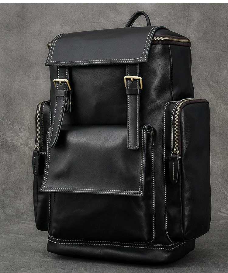 Men’s Genuine Leather Laptop Backpack – Large Capacity 15.6-Inch Computer Bag for Travel and Work