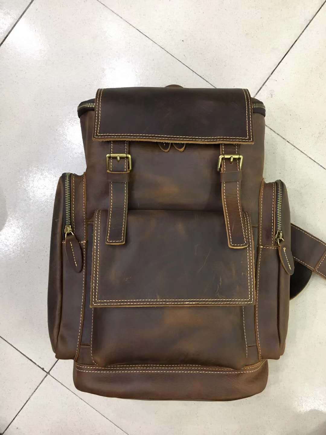 Men’s Genuine Leather Laptop Backpack – Large Capacity 15.6-Inch Computer Bag for Travel and Work