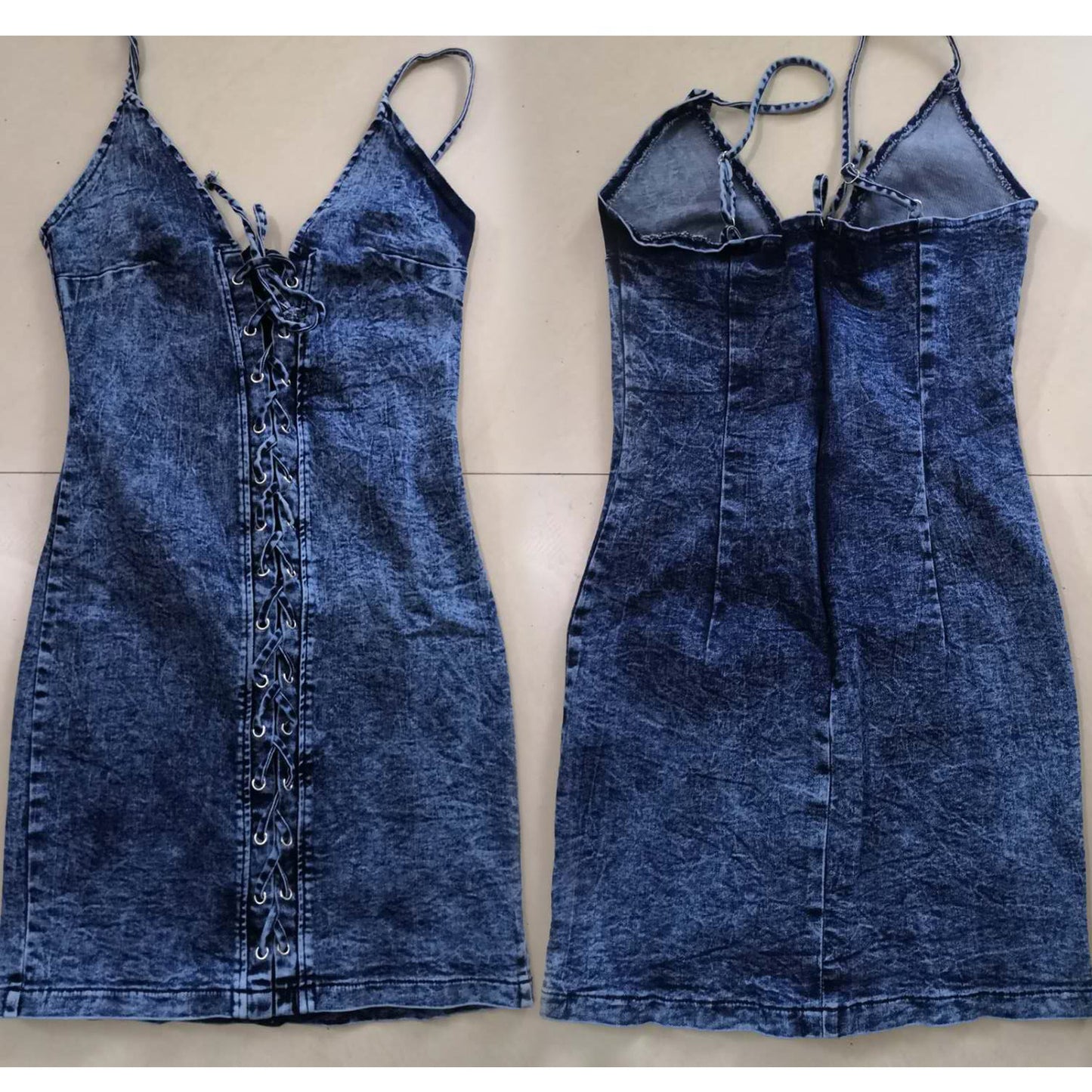Women's Stretch Denim Tie-Up Mini Dress - Casual and Stylish Jean Dress