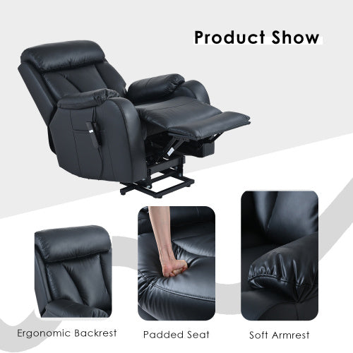 Electric Lift Recliner for the Elderly - Black PU Leather