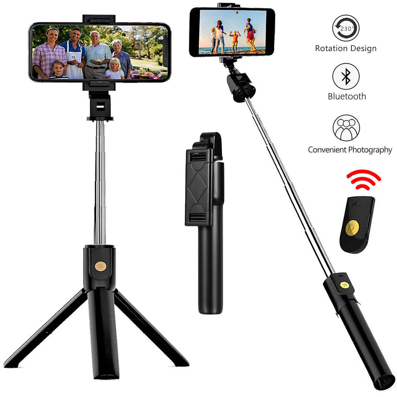 3-in-1 Universal Selfie Stick Tripod with Bluetooth Remote – Adjustable Stand for All Phones