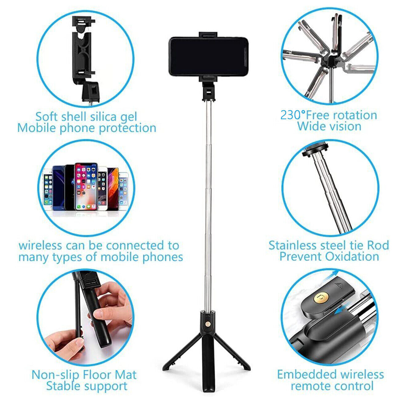 3-in-1 Universal Selfie Stick Tripod with Bluetooth Remote – Adjustable Stand for All Phones