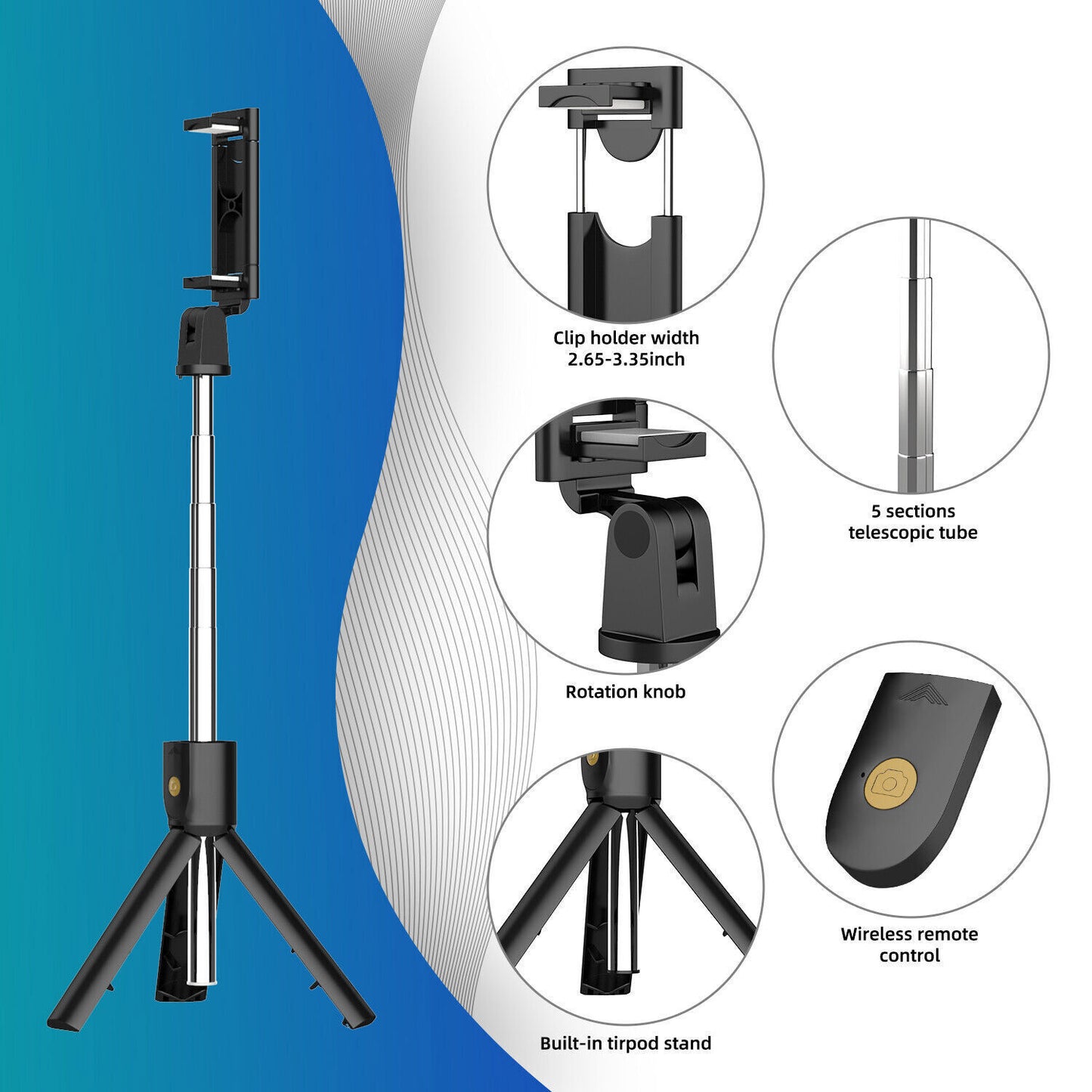 3-in-1 Universal Selfie Stick Tripod with Bluetooth Remote – Adjustable Stand for All Phones