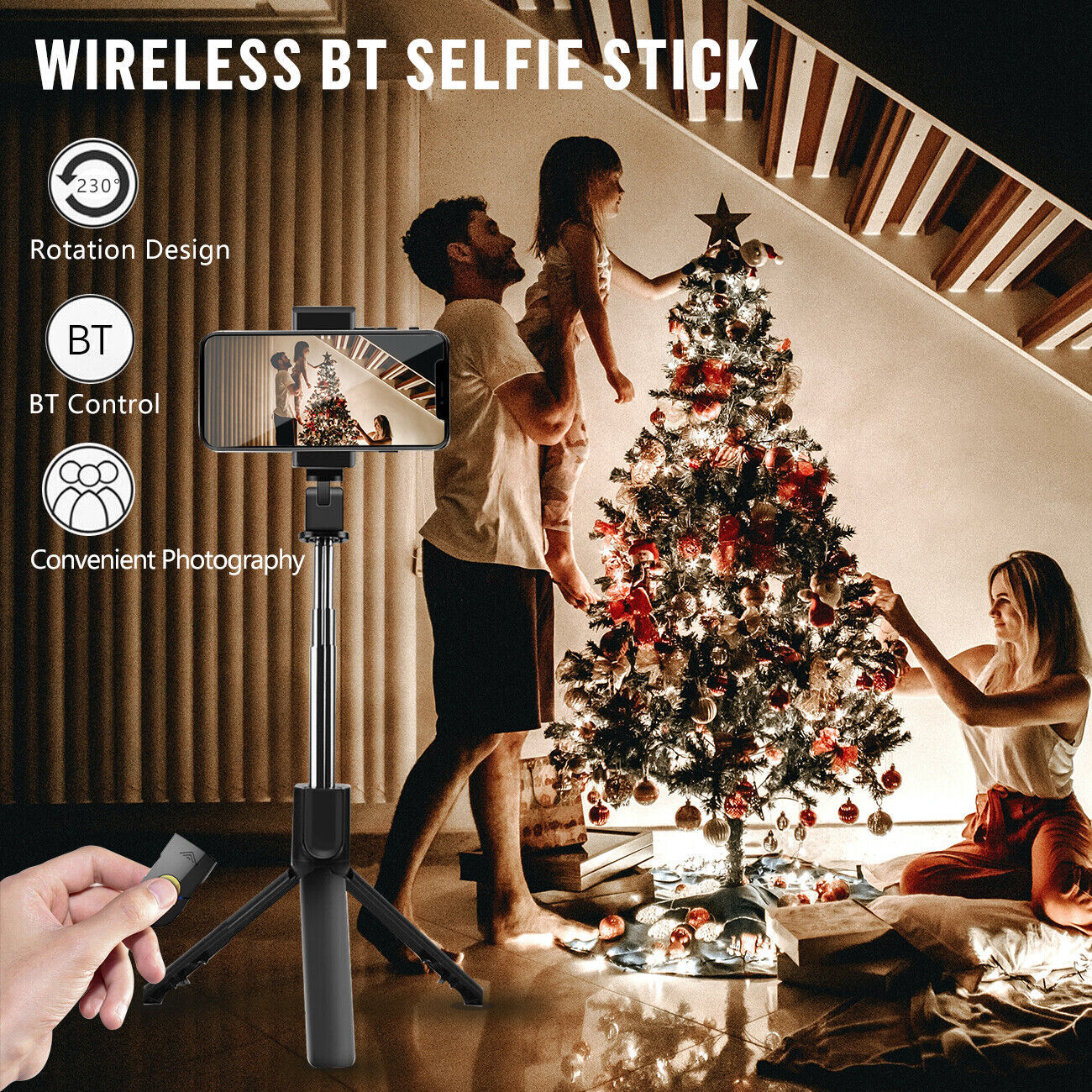 3-in-1 Universal Selfie Stick Tripod with Bluetooth Remote – Adjustable Stand for All Phones