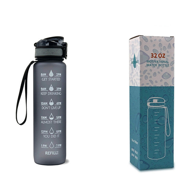 Motivational Water Bottle 1L Tritan with Time Marker, Bounce Cover for Cycling, Leakproof Cup - Ideal for Sports Fitness Bottles
