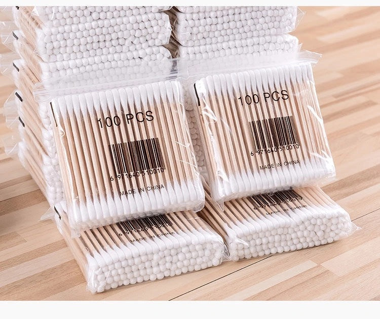 100 Bagged Cotton Swabs Disposable Double-headed Sanitary Cleaning