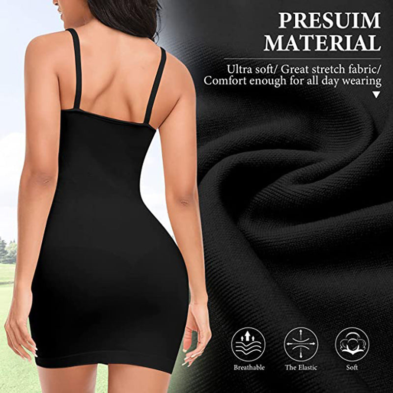 Seamless Corset Strap Base Dress – Tummy Control & Hip Lift | S–2XL | Black, White, Nude