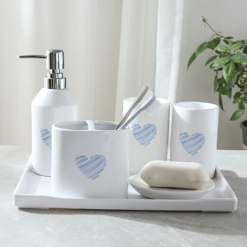Premium Ceramic Wash Cup Set: 5-Piece Mouth Cup Set for Daily Hygiene - Enhance Your Bathroom Experience with this Stylish and Functional Set