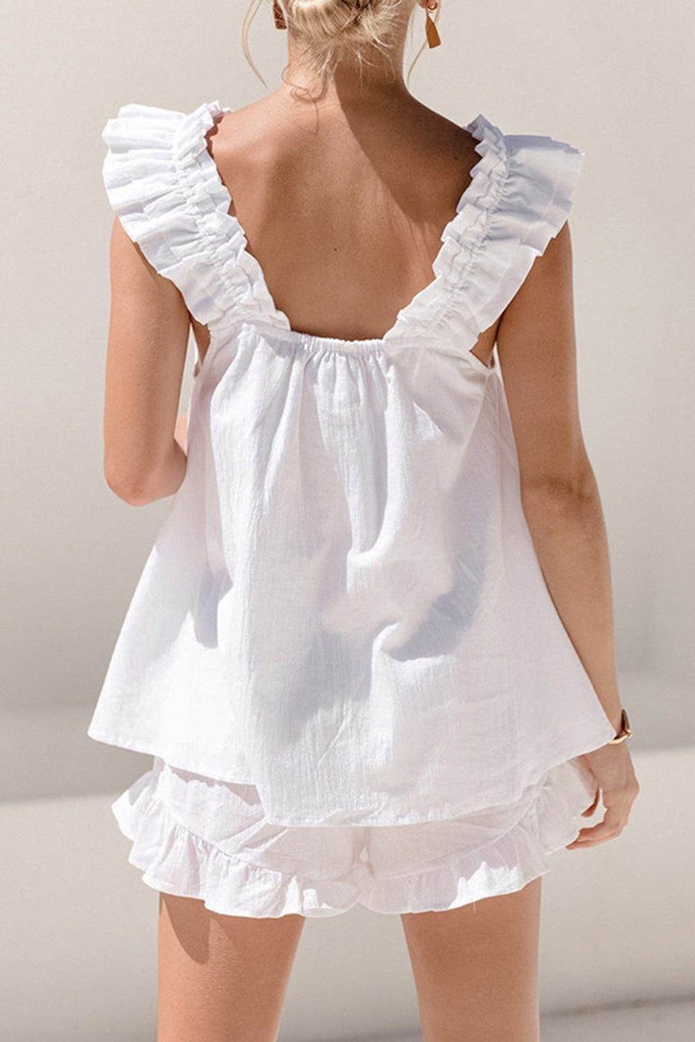 Ruffled Square Neck Top and Shorts Set – 2-Piece Summer Outfit for Women