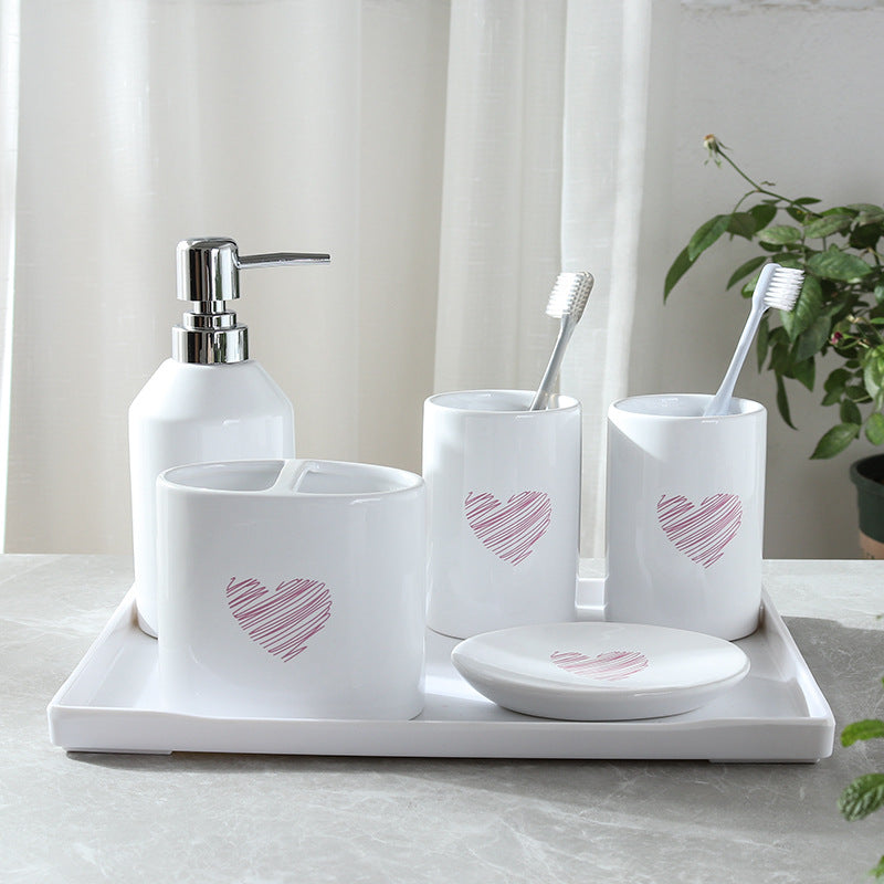 Premium Ceramic Wash Cup Set: 5-Piece Mouth Cup Set for Daily Hygiene - Enhance Your Bathroom Experience with this Stylish and Functional Set