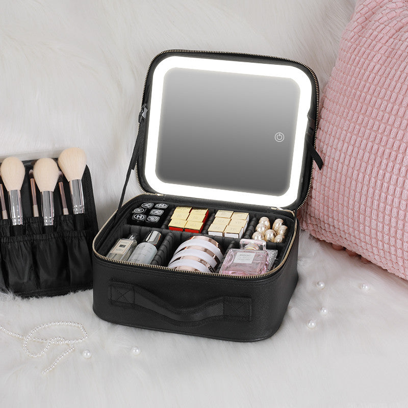 Smart LED Cosmetic Case with Mirror – Large Capacity Portable Makeup Bag, Fashionable Travel Storage