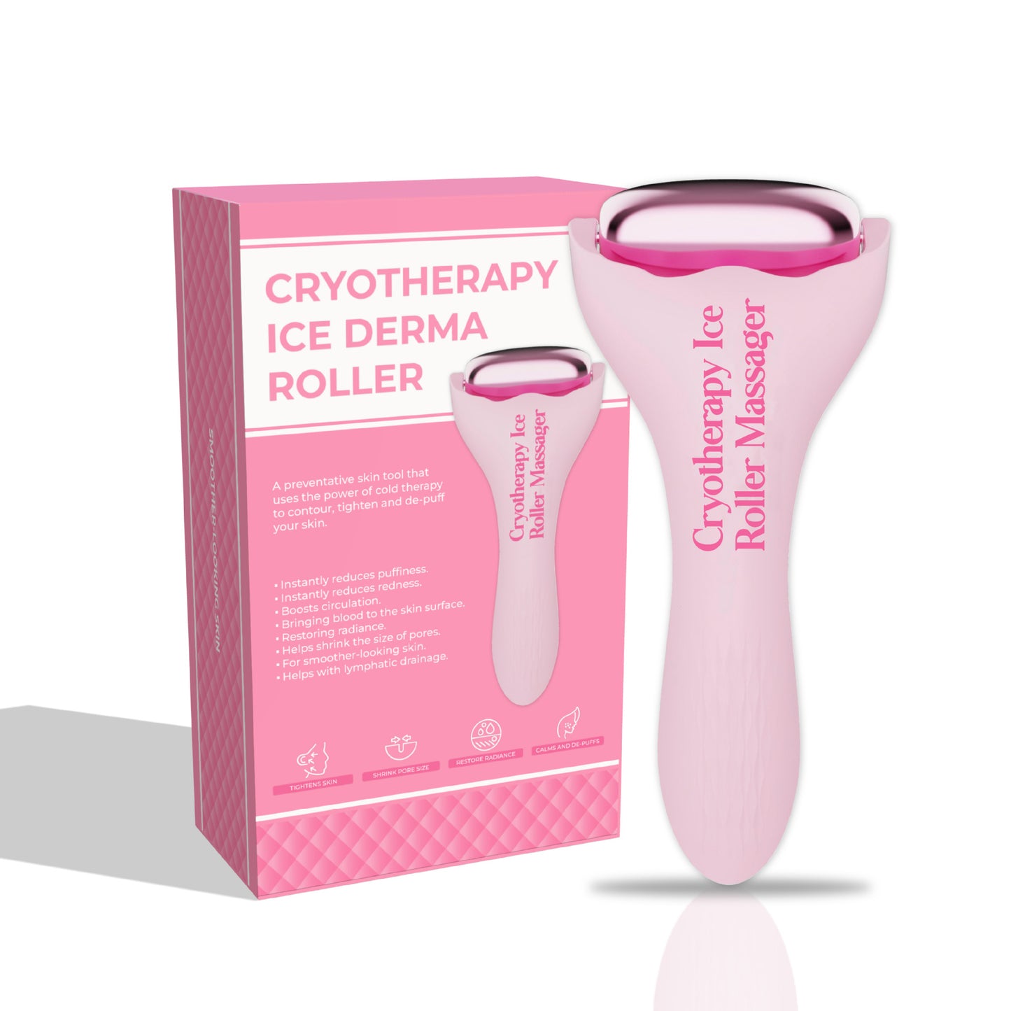 Pink Ice Roller – Beauty Instrument for Facelift, Puffiness & Product Absorption