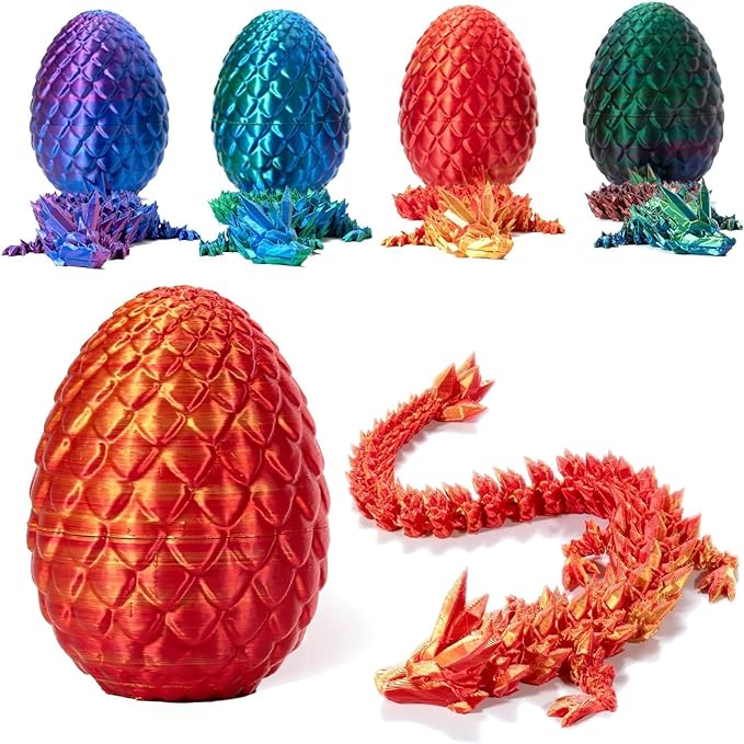 Flexible Joints Dragon in Egg Crystal Sculpture - 3D Printed Dragon Toy for Home and Office Decor