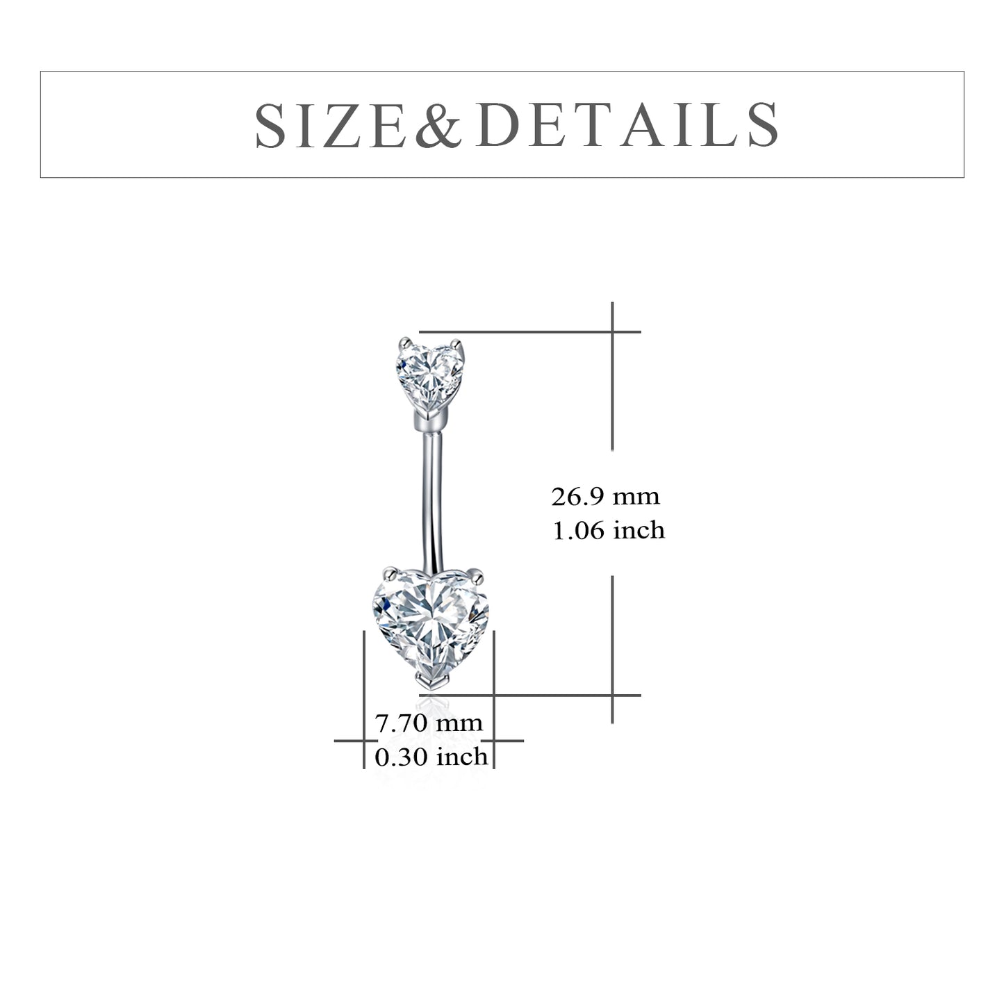 Sterling Silver Sexy Zirconia Heart Pendnt Belly Button Ring Belly Piercing for Women