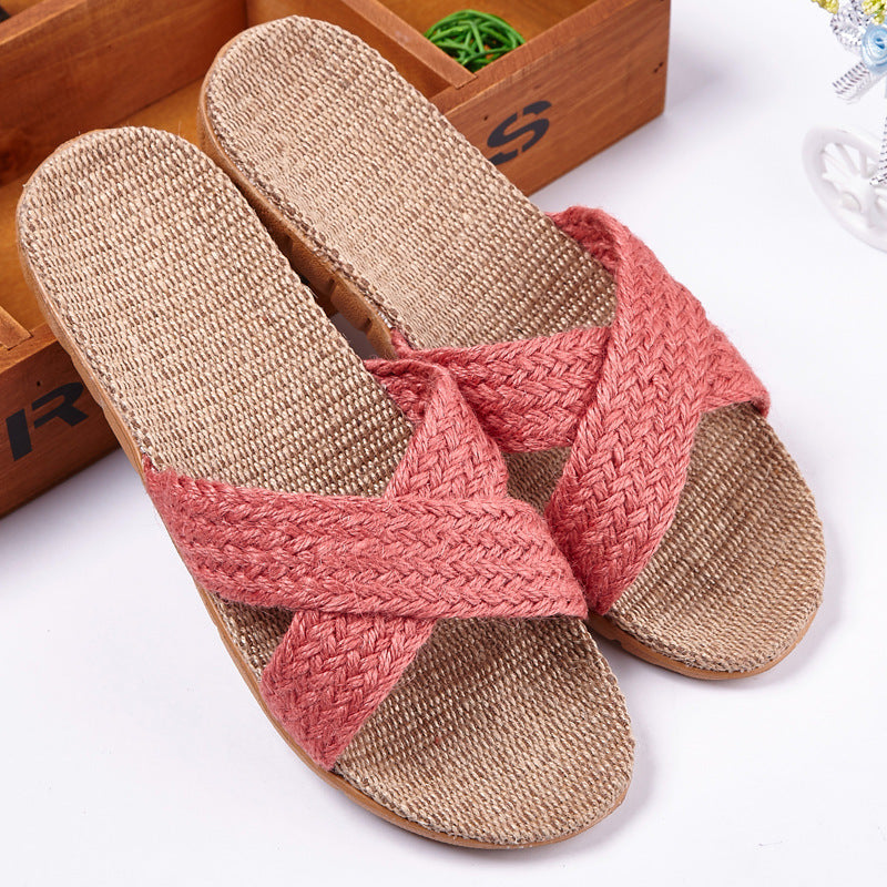 Linen slippers men's couple casual indoor floor sandals and slippers autumn and winter home non-slip slippers