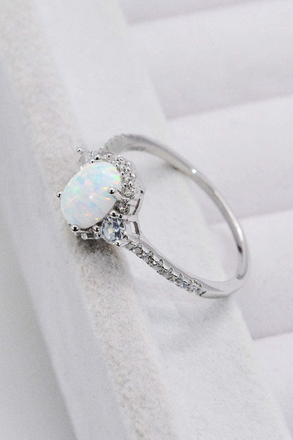 925 Sterling Silver Opal Engagement Ring – Platinum-Plated Oval Cut with Halo Accent Stones
